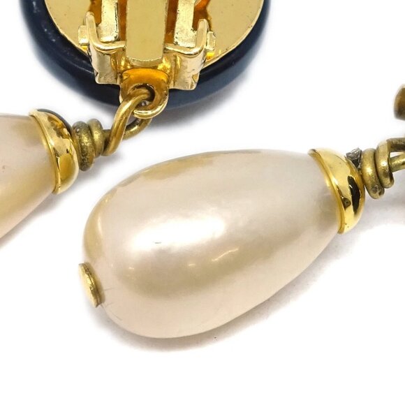Chanel Artificial Pearl Dangle Earrings Clip-On Gold - Picture 2 of 4